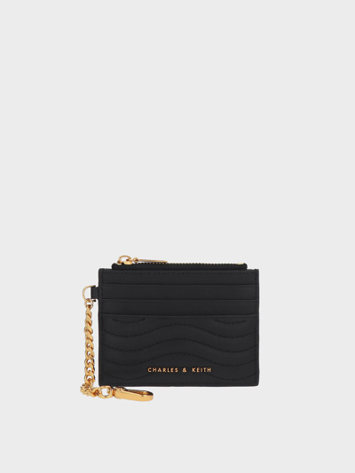 Charles & Keith Aubrielle Stitch-trim Zip Cardholder In Black