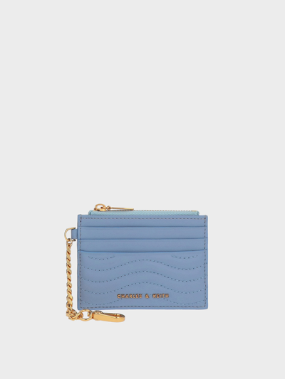 Charles & Keith Aubrielle Stitch-trim Zip Cardholder In Light Blue