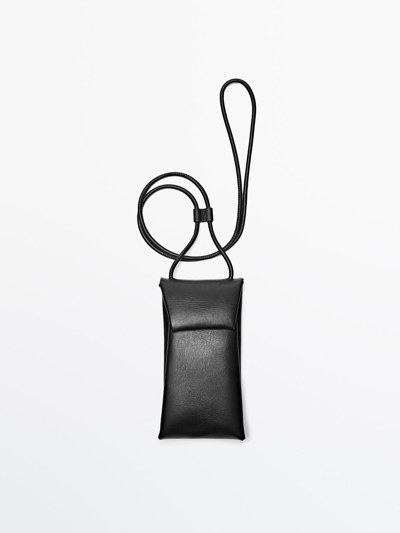 Massimo Dutti Nappa Leather Mobile Phone Carrier In Black