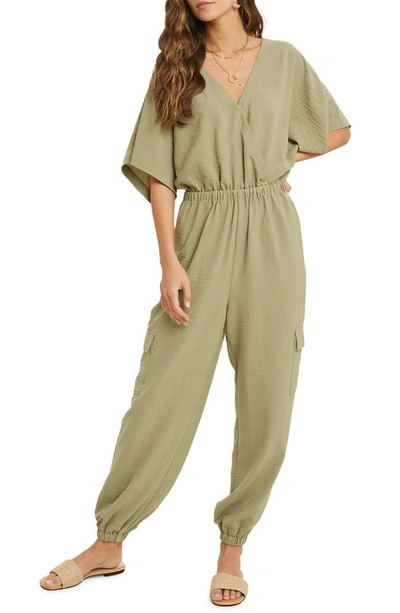 Wishlist V-neck Jumpsuit In S Olive