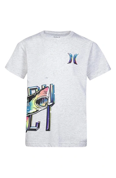 Hurley Kids' Chroma Shark Wrap Logo Print T-shirt In Birch Heather