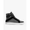 Zadig & Voltaire Zv1747 High Flash Glitter Leather And Mesh High-top Trainers In Noir