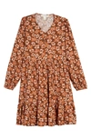 Treasure & Bond Kids' Floral Tiered Dress In Brown Amber Retro Floral