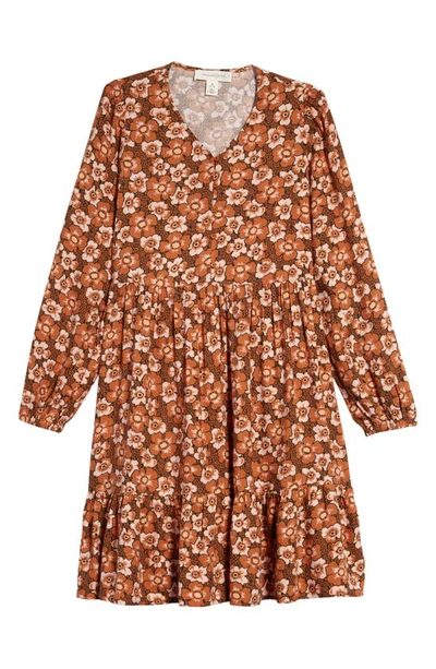 Treasure & Bond Kids' Floral Tiered Dress In Brown Amber Retro Floral