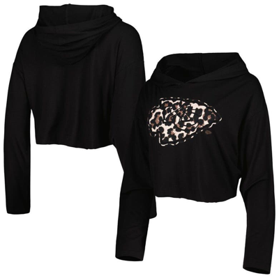 Majestic Threads Black Kansas City Chiefs Leopard Cropped Pullover Hoodie