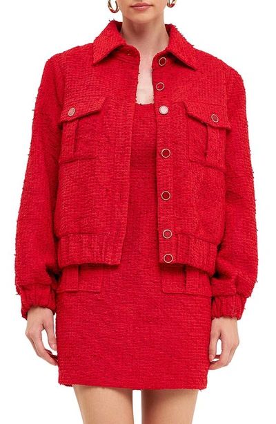 Endless Rose Women's Double Pocket Tweed Jacket In Red