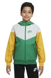 Nike Kids' Windrunner Water Resistant Hooded Jacket In Malachite/ Photon/ Yellow