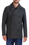 Cole Haan Stretch Regular Fit Double Breasted Peacoat In Charcoal