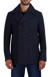 Cole Haan Stretch Regular Fit Double Breasted Peacoat In Navy