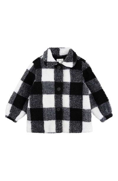 Miles The Label Kids' Buffalo Check High Pile Fleece Button-up Jacket In Black