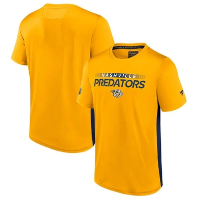 Fanatics Branded Gold/navy Nashville Predators Authentic Pro Rink Tech T-shirt In Gold,navy