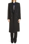 Saint Laurent Double-breasted Peak-lapel Wool Coat In Noir