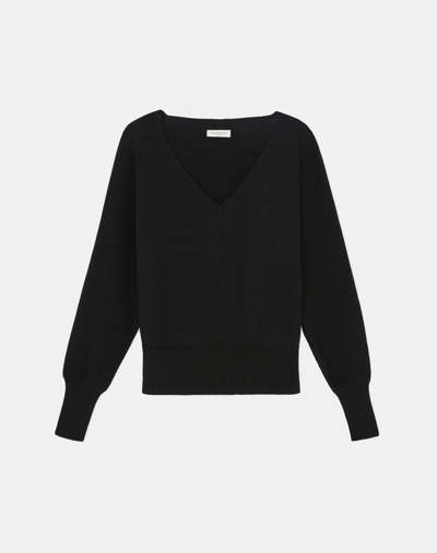 Lafayette 148 Plus-size Cottonsilk Tape Wide V-neck Dolman Sweater In Black