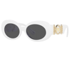 Versace Medusa Embellished Oval Acetate Sunglasses In Dark / Grey / White