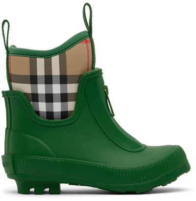 Burberry Kids Green Vintage Check Boots