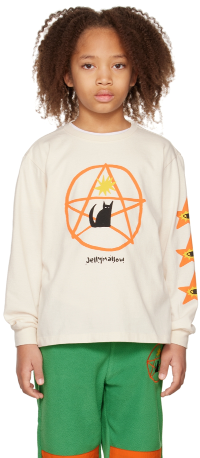 Jellymallow Kids Off-white Cat Planet Long Sleeve T-shirt In Ivory