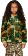 The Animals Observatory Kids Green Lion Faux-fur Jacket In Green