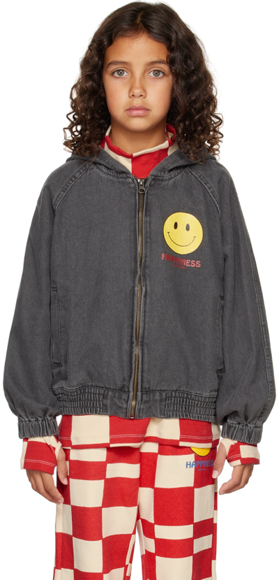 Jellymallow Kids Black Happiness Smile Denim Jacket
