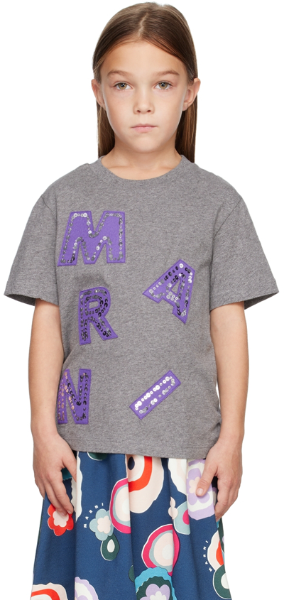 Marni Kids' Logo-patch Crew-neck T-shirt In Grau