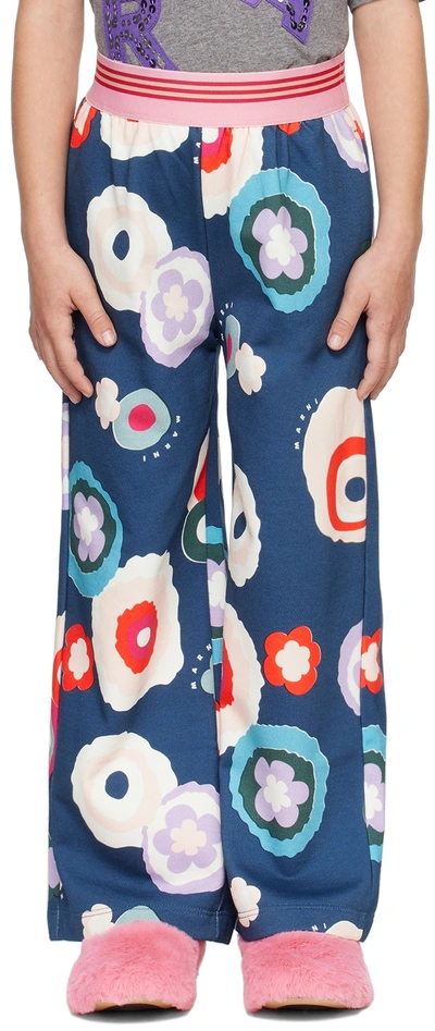 Marni Kids Navy Floral Lounge Pants In 0m819