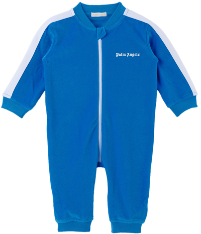 Palm Angels Light-blue Jumpsuit For Babyboy With White Logo In Royal Blue