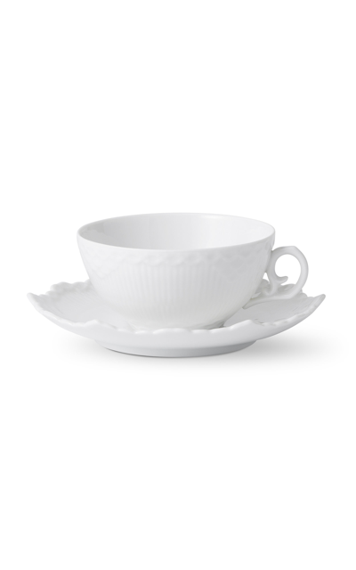 Royal Copenhagen Porcelain Lace Tea Cup And Saucer In White
