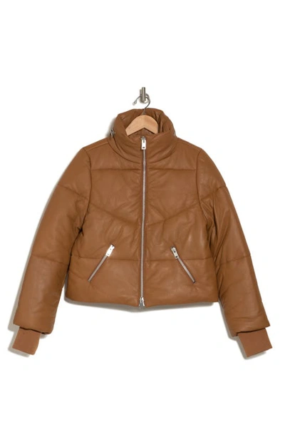 Walter Baker Edwina Leather Puffer Jacket In Camel