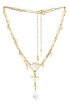 Ettika Set Of 2 Pearl & Crystal Necklaces In Gold