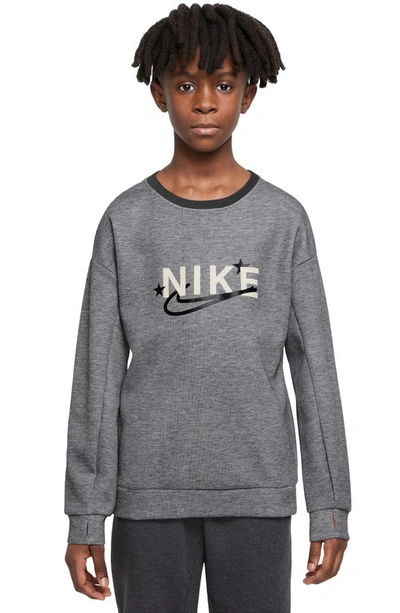 Nike Kids' Dri-fit Crewneck Sweatshirt In Black Heather/ Black