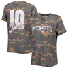 Majestic Women's  Threads Mac Jones Camo Distressed New England Patriots Name And Number V-neck T-shi In Camo