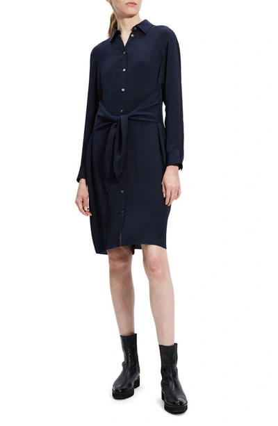 Theory Tie-waist Button-front Romper In Navy