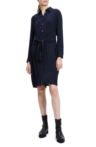 Theory Tie-waist Button-front Romper In New Navy