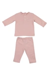 Maniere Textured Dot Stretch Cotton Shirt & Leggings Set In Salmon