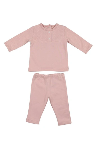 Maniere Babies' Textured Dot Stretch Cotton Shirt & Leggings Set In Salmon