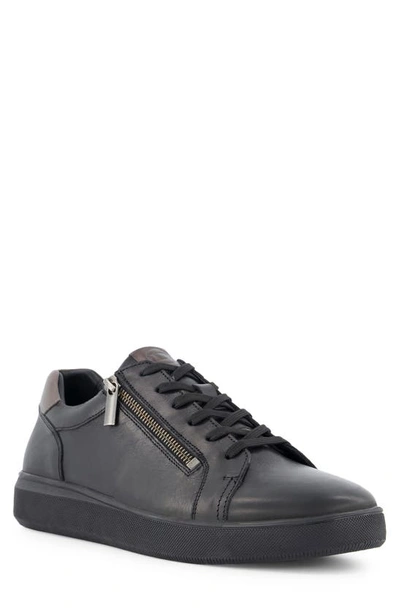 Dune London Tribute Zip-up Leather Sneaker In Black