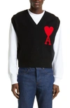 Ami Alexandre Mattiussi Heart Logo Wool Knit Vest In Black