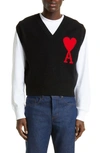 Ami Alexandre Mattiussi Heart Logo Wool Knit Vest In Black/ Red/ 009