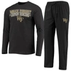 Concepts Sport Black/heathered Charcoal Wake Forest Demon Deacons Meter Long Sleeve T-shirt & Pants In Black