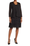 Slny 3/4 Sleeve Sequin Dress & Jacket Set In Black