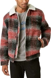 Lucky Brand Plaid Faux Shearling Lined Trucker Jacket In Grey Heather Multi