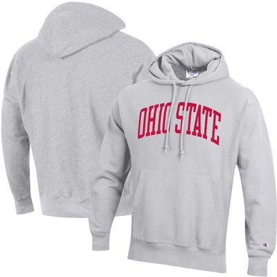 CHAMPION CHAMPION HEATHERED GRAY OHIO STATE BUCKEYES TEAM ARCH REVERSE WEAVE PULLOVER HOODIE