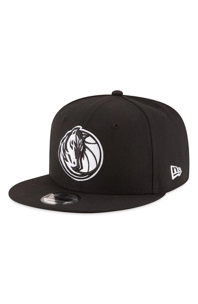 New Era Black Dallas Mavericks Black & White Logo 9fifty Adjustable Snapback Hat