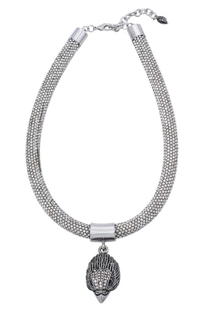 Kurt Geiger Shimmer Mesh Rope Eagle Collar Necklace, 16 In Silver