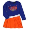OUTERSTUFF GIRLS INFANT ROYAL/ORANGE FLORIDA GATORS HEART TO HEART FRENCH TERRY DRESS