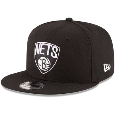 New Era Black Brooklyn Nets Black & White Logo 9fifty Adjustable Snapback Hat