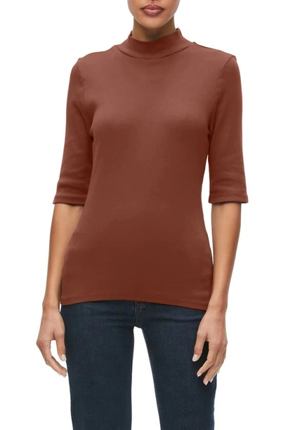 Michael Stars Helena Mock Neck Cotton T-shirt In Chestnut