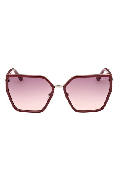 Guess 59mm Gradient Geometric Sunglasses In Shiny Bordeaux / Gradient