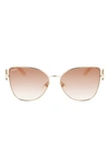 Ferragamo 60mm Gradient Cat Eye Sunglasses In Gold/ Peach Gradient