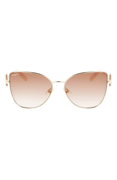 Ferragamo 60mm Gradient Cat Eye Sunglasses In Gold/ Peach Gradient