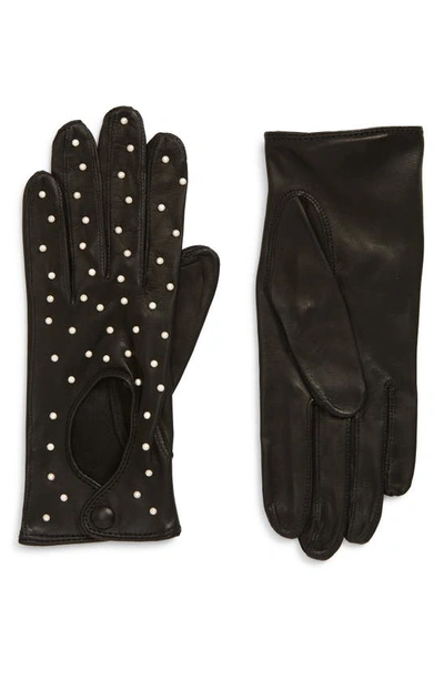 Seymoure Studded Imitation Pearl Driver Gloves In Black With Studs